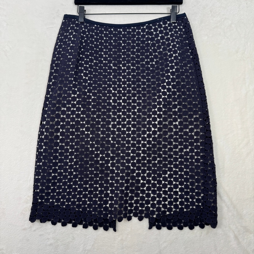 Karl Lagerfeld Paris Skirt Womens 6 Navy Blue Circle Lace Eyelet Pencil Scallop